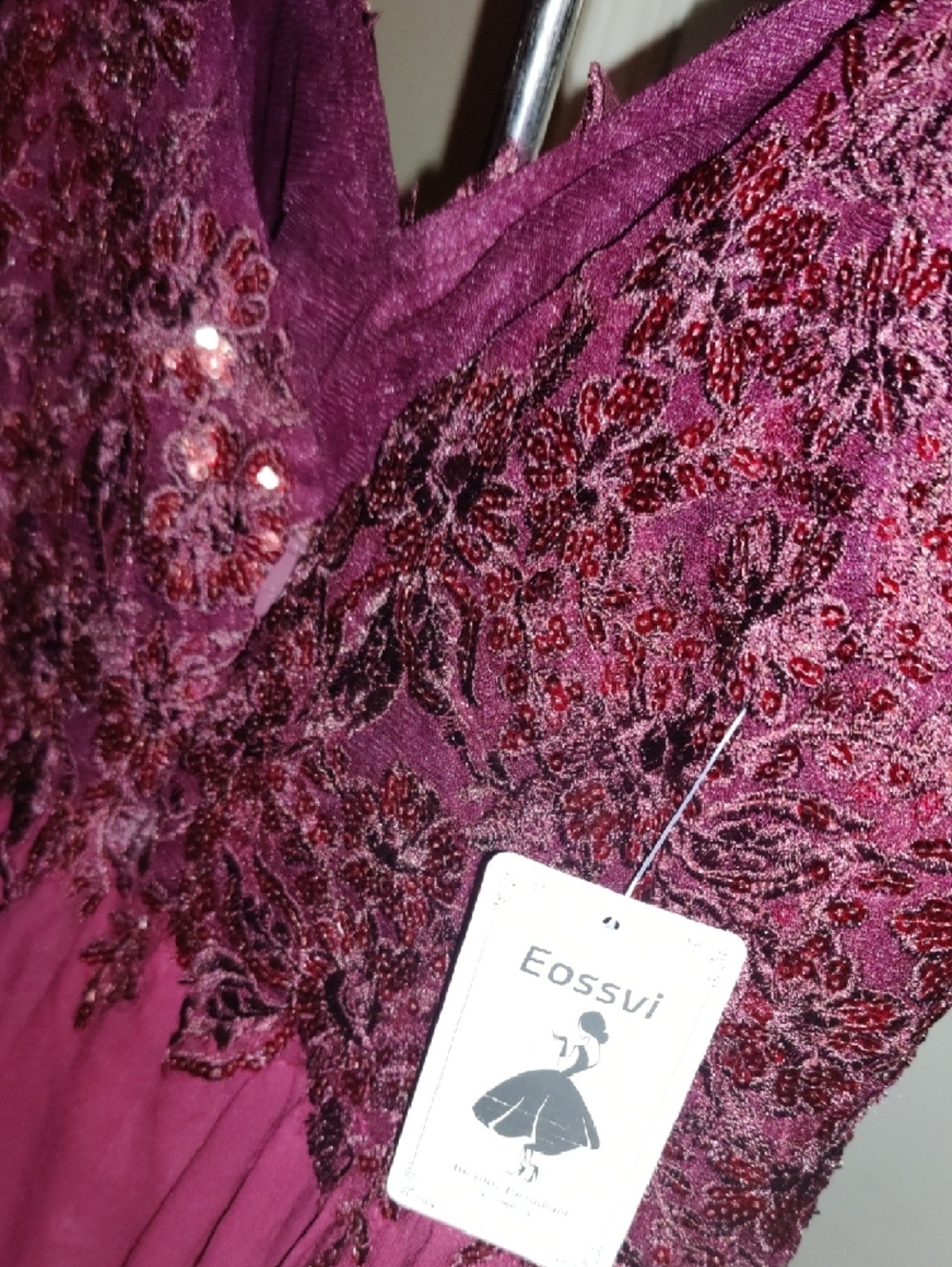 Burgundy Beaded Spaghetti-Strap Prom Gown with High Slit - Picture 7 of 7
